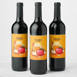 Shana Tova Apples & Honey Illustration Modern Wine Label