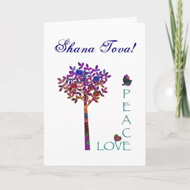 Shana Tova-Peace and Love Apple Tree Holiday Card (Front)