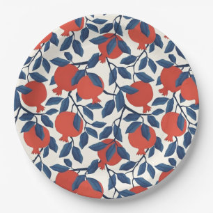 Shana Tova Pomegranate Botanical Design Elegant Paper Plate