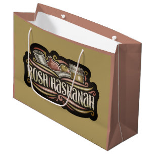 Shana Tova Rosh Hashana Traditional Jewish Symbols Large Gift Bag