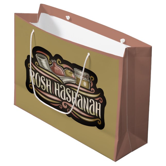 Shana Tova Rosh Hashana Traditional Jewish Symbols Large Gift Bag (Front Angled)