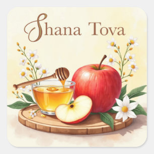 Shana Tova Rosh Hashanah Apple and Honey Flowers Square Sticker