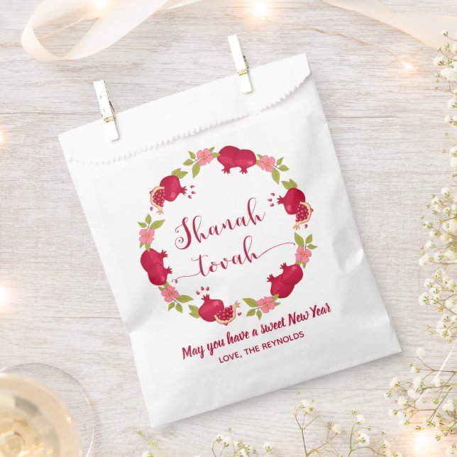 Shanah Tovah New Year Pomegranate Flower Wreath Favour Bags (Clipped)