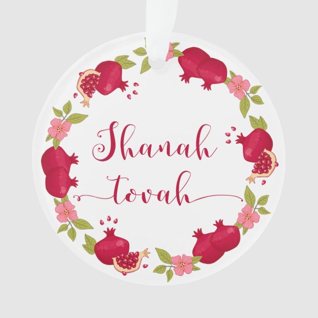 Shanah Tovah New Year Pomegranate Flower Wreath Ornament (Front)