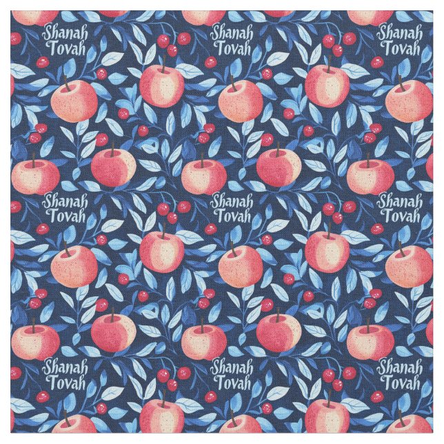 Shanah Tovah with apples  Fabric (Close Up)