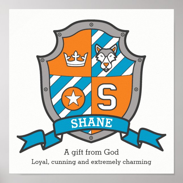 Shane boys name meaning letter S knights crest Poster (Front)