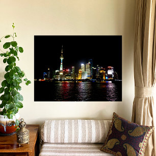 Shanghai at Night Square Wall Clock