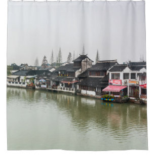 Shanghai, China, Mar 30, 2017, Wooden historic bui Shower Curtain