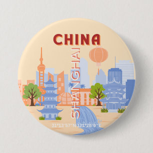 Shanghai China Retro Pastel Travel Art 7.5 Cm Round Badge