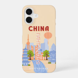 Shanghai China Retro Pastel Travel Art iPhone 16 Case