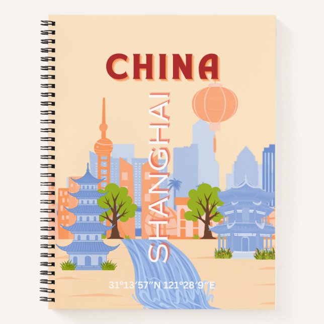 Shanghai China Retro Pastel Travel Art Notebook (Front)