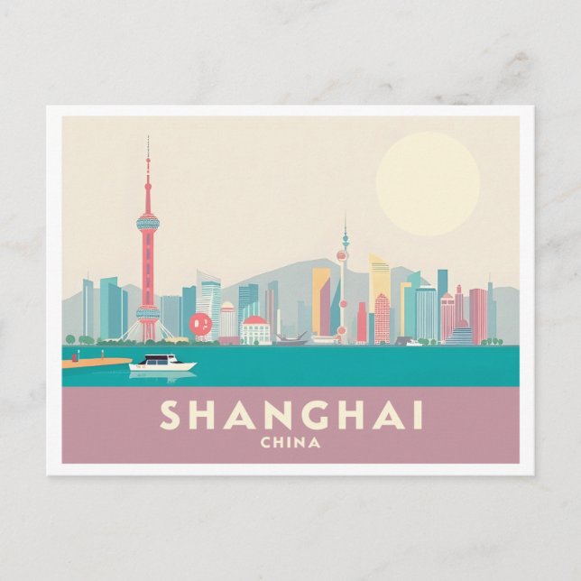 Shanghai China The Bund Pastel Travel Postcard (Front)