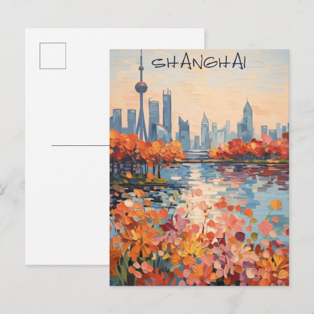 Shanghai China Travel City Painting Aesthetic Postcard (Front/Back)