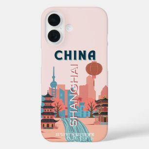 Shanghai China Travel Retro Vintage Poster iPhone 16 Case