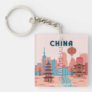Shanghai China Travel Retro Vintage Poster Key Ring
