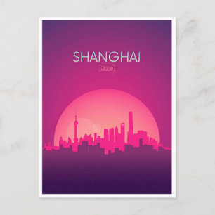 Shanghai,China Vintage Chinese Travel city skyline Postcard