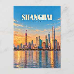 Shanghai China Vintage Travel Art Postcard
