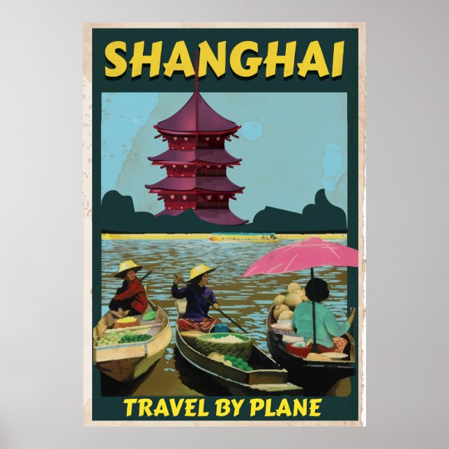 Shanghai old vintage travel poster print (Front)