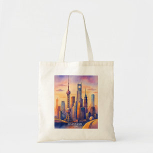 Shanghai Skyline China Travel Watercolor Tote Bag