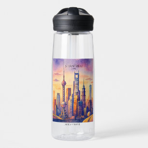 Shanghai Skyline China Travel Watercolor Water Bottle