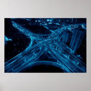 Shanghai Yanan Road overpass bridge at night with  Poster