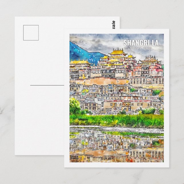 Shangri La Yunnan China Famous Travel Watercolor Postcard (Front/Back)