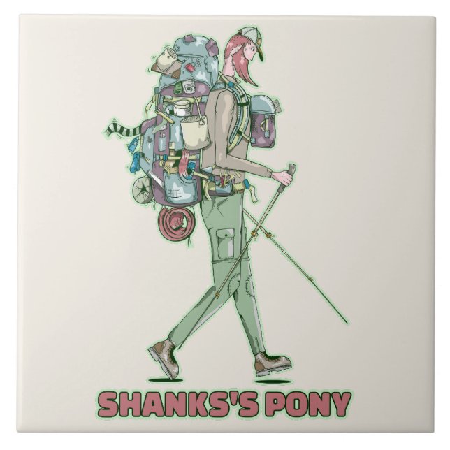 Shanks's pony funny hiker walking tile (Front)