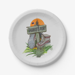 Shanks's pony old hiking boots paper plate