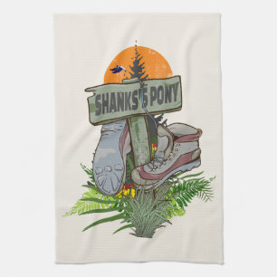 Shanks's pony old hiking boots tea towel