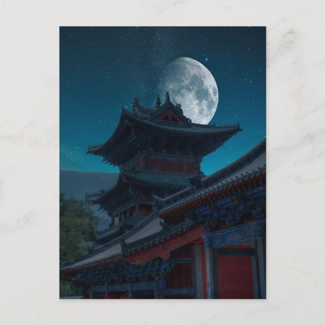 Shaolin monastery Moon night sky  Postcard (Front)