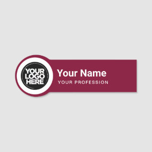 Shaped Employee Pin Round Logo Burgundy Name Tag