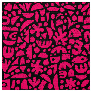 Shapes Abstract 140821 - Neon Red on Black Fabric