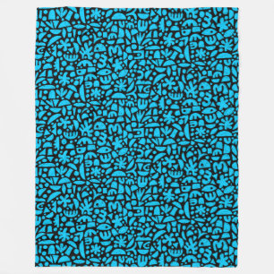 Shapes Abstract 140821 - Sky Blue on Black Fleece Blanket