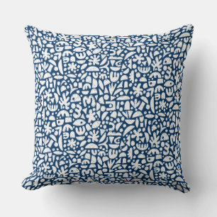 Shapes Abstract 140821 - White on Indigo Blue Cushion