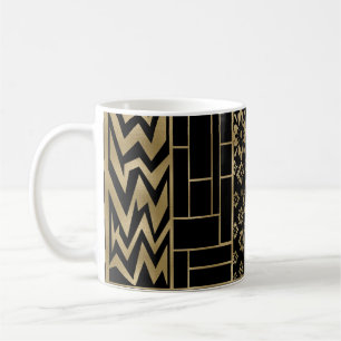 Shapes and Flowers Tangle in Black and Gold Coffee Mug