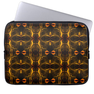 Shapes, 'gold strokes float' over dark background laptop sleeve