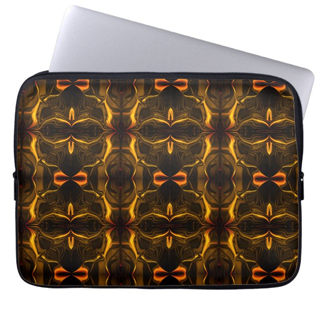 Shapes, 'gold strokes float' over dark background laptop sleeve (Front)