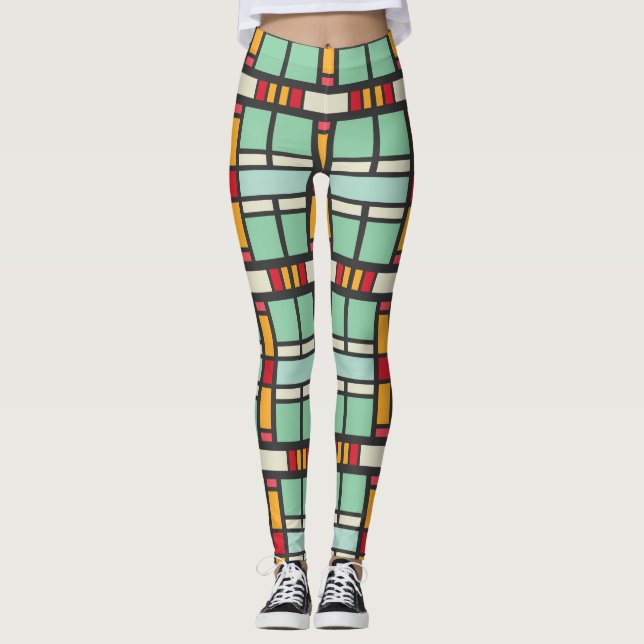 Shapes in retro colours pattern leggings (Front)