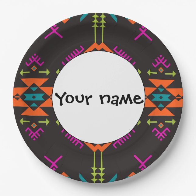 Shapes on a black background 54rt paper plate (Front)