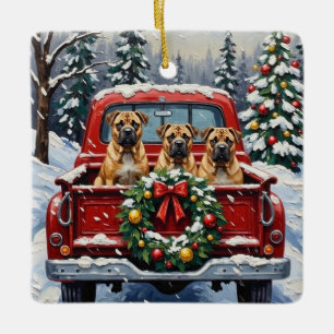 Shar Pei Christmas Red Truck Holiday Ceramic Ornament