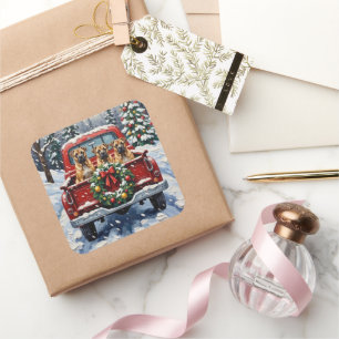 Shar Pei Christmas Red Truck Holiday Square Sticker