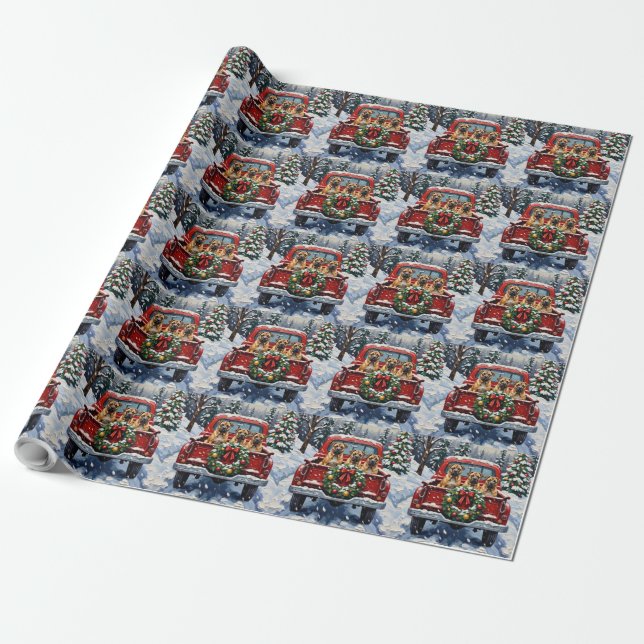Shar Pei Christmas Red Truck Holiday Wrapping Paper (Unrolled)