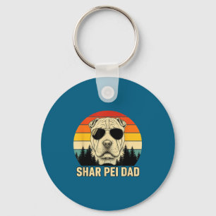 Shar Pei Dad Retro Sunset Design - Vintage Dog Dad Key Ring