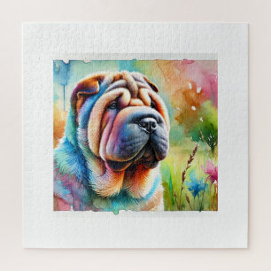 Shar Pei Dog 020824AREF103 - Watercolor Jigsaw Puzzle