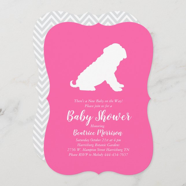 Shar-Pei Dog Baby Shower Pink Girl Invitation (Front/Back)