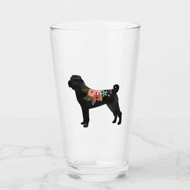 Shar-Pei Dog Breed Boho Floral Silhouette Glass (Front)