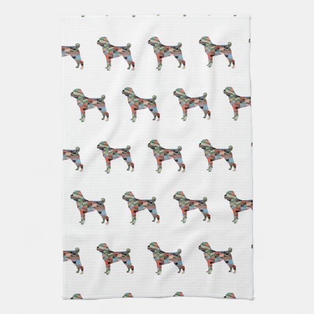 Shar-Pei Dog Breed Geo Silhouette Plaid Tea Towel (Vertical)