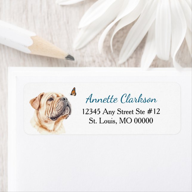 Shar-Pei Dog Butterfly Wonder Return Address (Insitu)