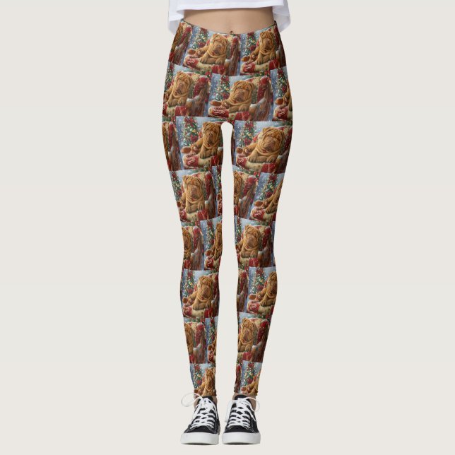 Shar Pei Dog Christmas Festive Leggings (Front)