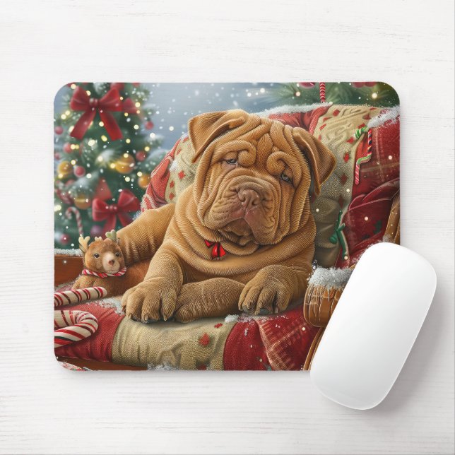 Shar Pei Dog Christmas Festive Mouse Pad (With Mouse)